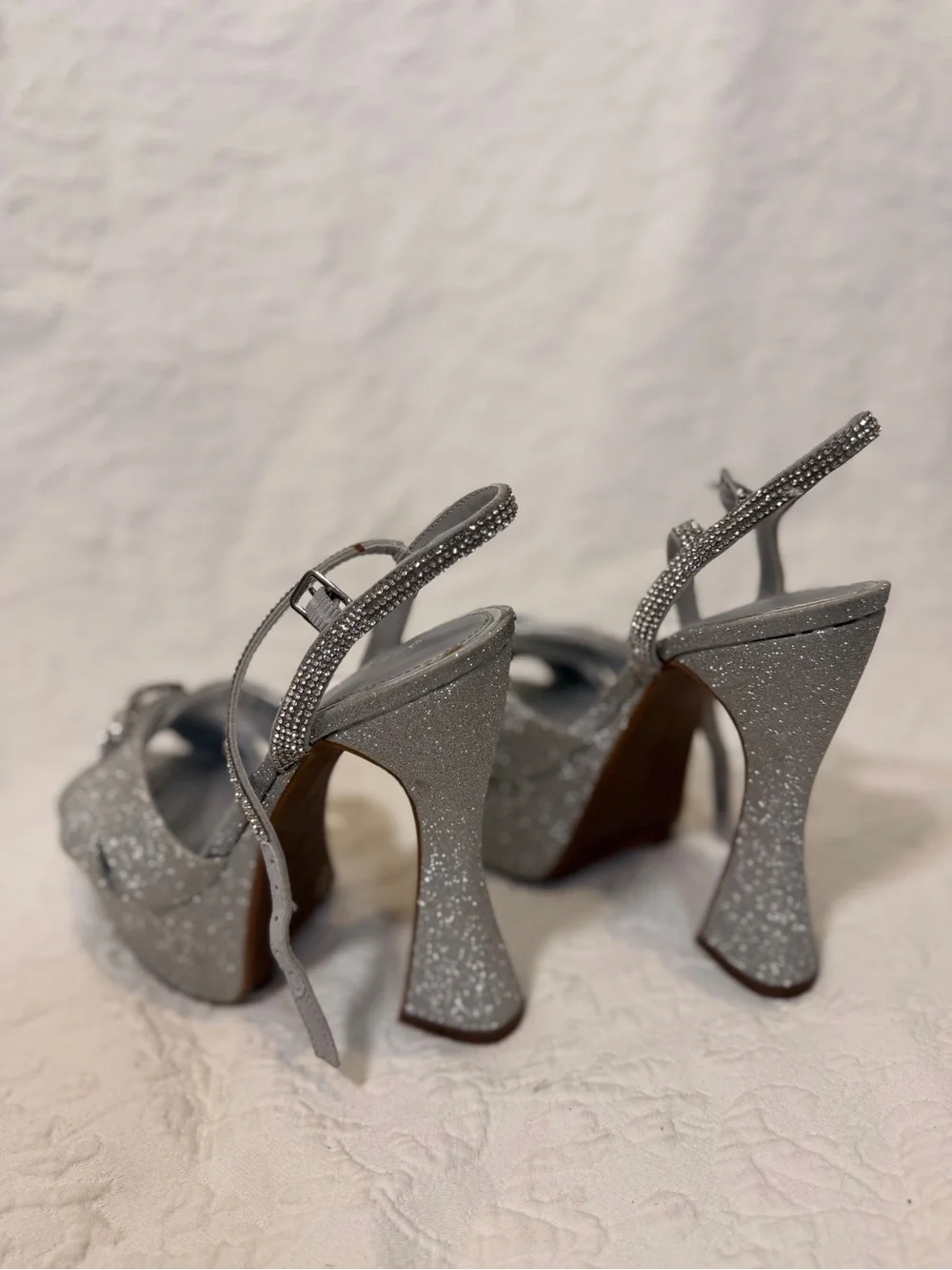 Gianni Bini Silver Glitter Platform Peep-Toe Slingbacks